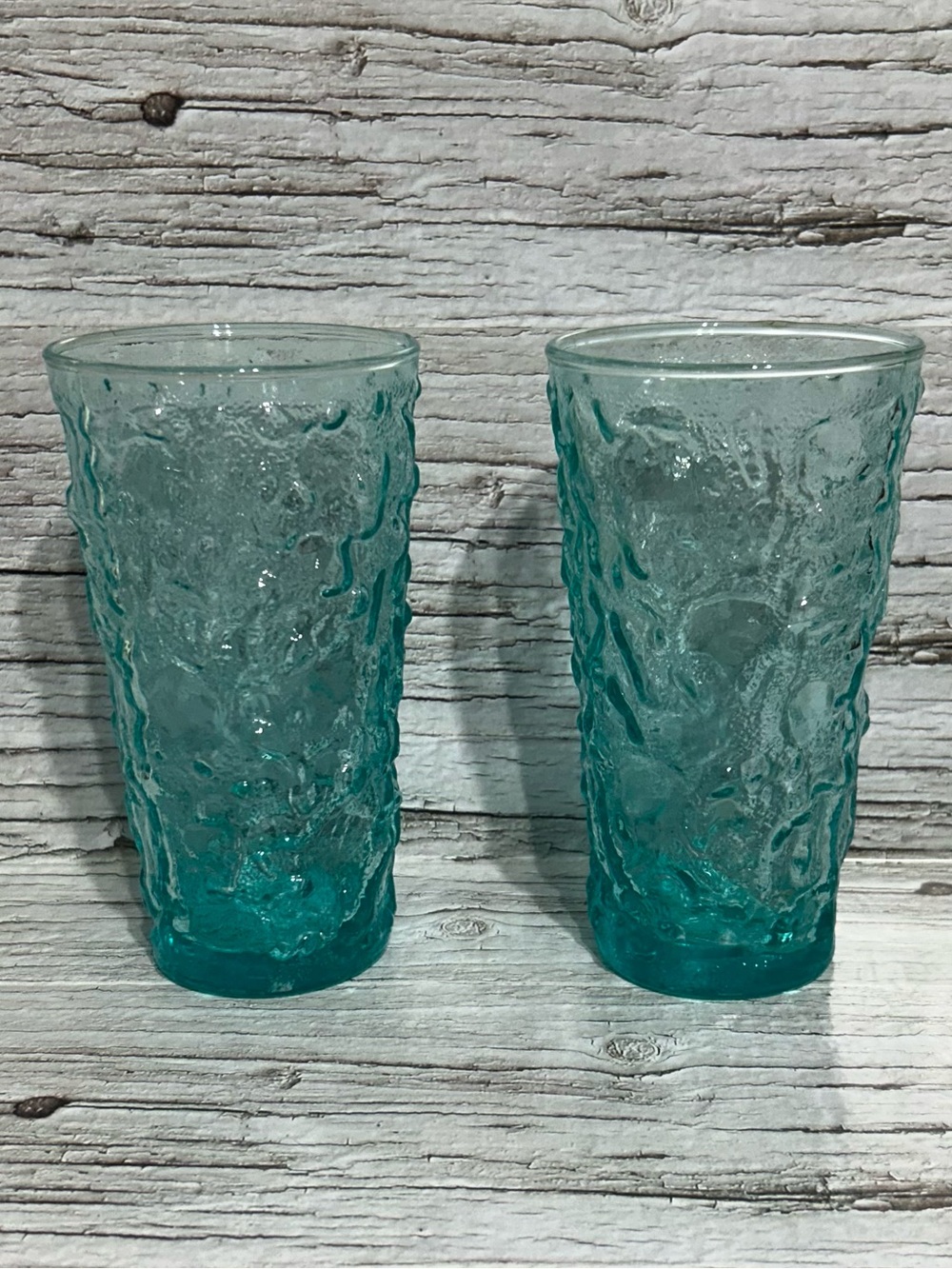 Vintage Aquamarine Lido Milano Anchor Hocking Drinking Glasses (2) - 5.5 in tall